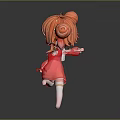 Red Cartoon Character with Pigtails and Purple Eyes in Dancing Pose 3D Stylized Illustration