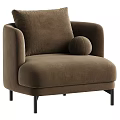 Soft Plush Beige Single Sofa With Round Decorative Pillow And Black Metal Legs