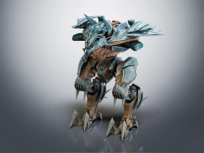 Detailed Mechanical Creature With Spiked Armor And Metallic Exoskeleton Design 3d model