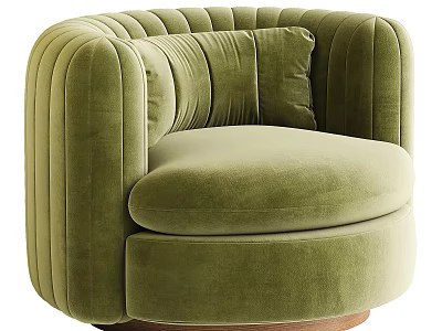 Modern Green Velvet Single Sofa With Vertical Channel Design Rounded Shape And Wooden Base 3d model