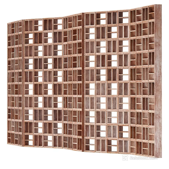 Wooden Room Divider With Lattice Grid Design For Home Interior Decoration 3d model 
