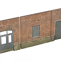 Red Brick Building Exterior With Arched Door Small Window And Roller Shutter 3d model