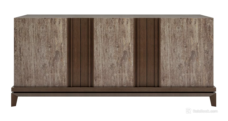Modern Wooden TV Stand With Brown Vertical Panels And Natural Wood Grain Texture 3d model 