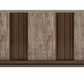 Modern Wooden TV Stand With Brown Vertical Panels And Natural Wood Grain Texture