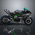 Sleek Modern Motorcycle With Silver Gray Body Green Accents And Reflective Surface