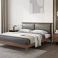 Modern Background Double Bed Simple Space Solid Wood Leather Double Bedside Table 3d model