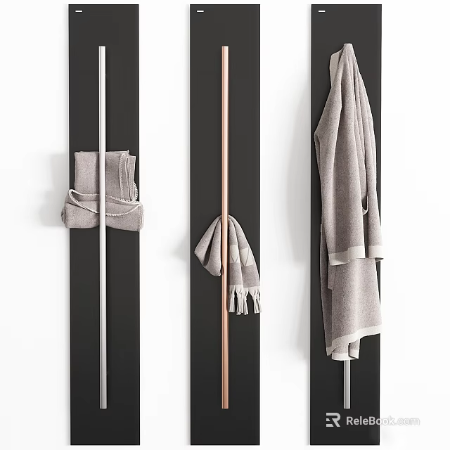 Stylish Modern Clothes Hanger With Metal Frame And Soft Towels Hanging On Wall 3d model 