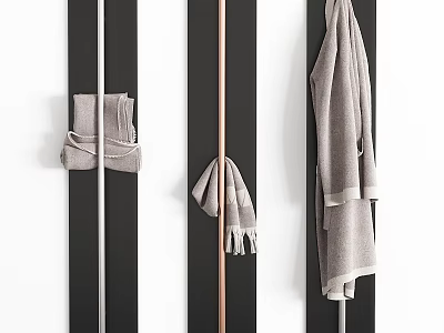 Stylish Modern Clothes Hanger With Metal Frame And Soft Towels Hanging On Wall 3d model