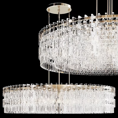 Modern Crystal Chandelier Design With Multi Tiered Geometric Frame And Transparent Drops 3d model