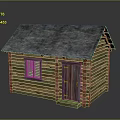 Log Cabin Exterior With Gray Roof Wooden Door And Window