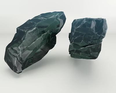 Dark Green Textured Stone And Natural Wood Pieces Display On White Background 3d model