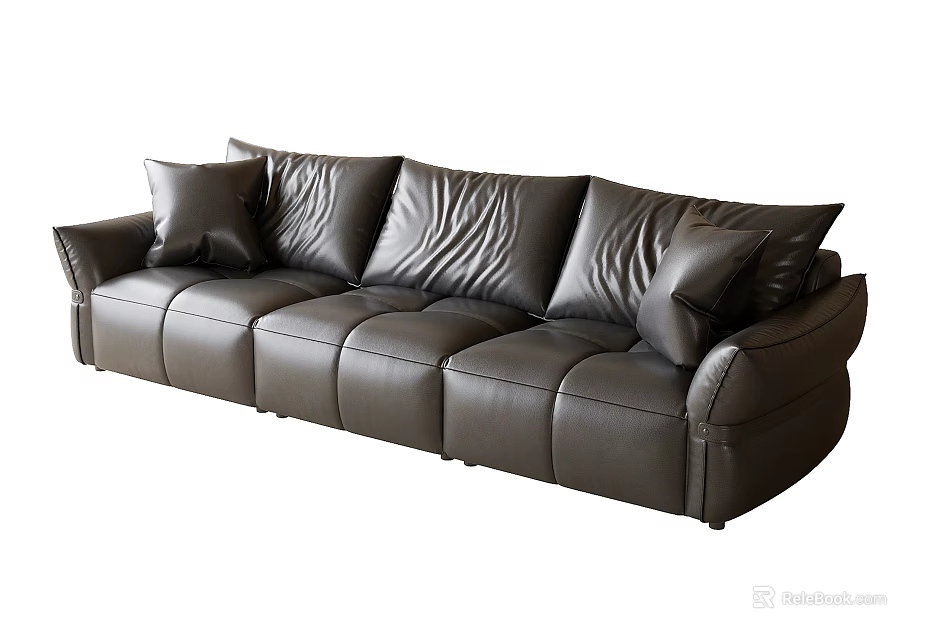 Modern Leather Three Seater Sofa with Plush Cushions and Textured Surface 3d model