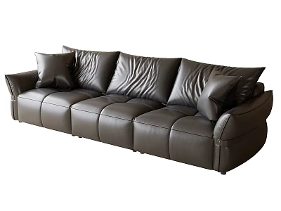 Modern Leather Three Seater Sofa with Plush Cushions and Textured Surface 3d model