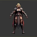 Fantasy Female Warrior With Blonde Hair Red Cape And Armor Standing Pose