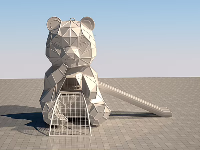 Geometric Bear Shaped Playground Equipment With Slide And Soccer Goal For Kids 3d model