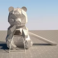 Geometric Bear Shaped Playground Equipment With Slide And Soccer Goal For Kids
