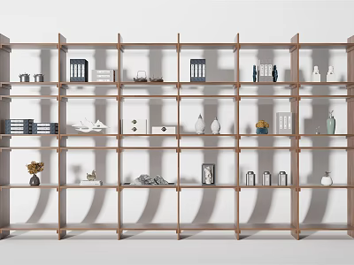 Modern Wooden Multi Layer Shelving Unit With Decorative Items And Storage Accessories 3d model