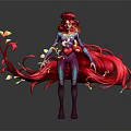 Mythical Character With Red Flowing Hair Colorful Bodysuit And Biological Butterfly Features