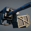 Vintage Artillery Weapon Featuring Long Gun Barrel Wooden Crate And Metal Structure