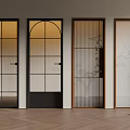 Modern Interior Hinged Doors With Grid Arched Frosted Patterned Glass And Black Brown Frames 3d model