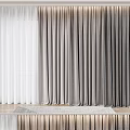 White Sheer and Gray Velvet Curtains in Modern Room With Wooden Floor and Rug