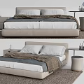 Modern Double Bed With Bedside Table Soft Blanket Pillows And Cozy Rug 3d model
