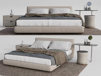 Modern Double Bedside Table Dresser Carpet Mirrors 3d model