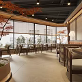 Modern Restaurant Space With Open Layout Large Windows Indoor Maple Tree And Cozy Seating 3d model