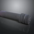 Gray Cylindrical Military Weapon Component Featuring Metal Structural Details In Isolated