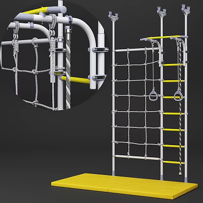 Fitness Training Sports Equipment Featuring Climbing Net Gymnastic Rings Ladder And Ropes 3d model