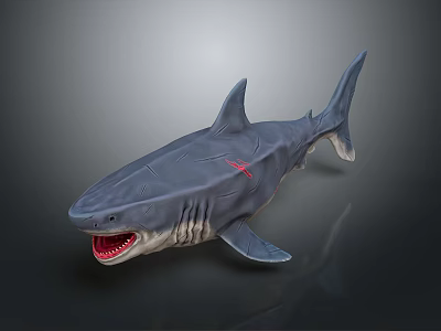 Shark Model With Open Mouth Sharp Teeth And Grey Body Texture 3d model