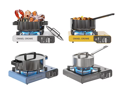 Camel Grove Gas Stoves As Modern Kitchen Appliances With Pots And Cooking Food 3d model
