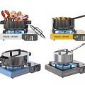 Camel Grove Gas Stoves As Modern Kitchen Appliances With Pots And Cooking Food