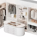 White Walk In Closet Storage Design With Hanging Rods Drawers And Storage Boxes