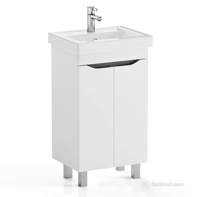 Modern White Bathroom Vanity With Cabinet Silver Legs And Ceramic Sink 3d model 