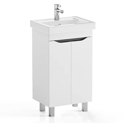Modern White Bathroom Vanity With Cabinet Silver Legs And Ceramic Sink 3d model