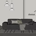Black Leather Loveseat In Living Room With Cushions Blanket Floor Lamp Side Table Avenue Sign And Rug
