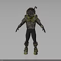 3D Model Of Vintage Diver Character With Metallic Armor Helmet And Full Body Gear