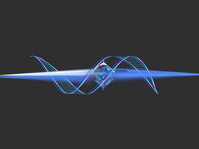 Modern Commercial Equipment With Blue Purple Wavy Design Transparent Cube And Glowing Lines 3d model