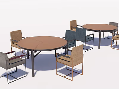 Modern Round Table and Chair Set with Gray Beige Seats and Metal Frames 3d model