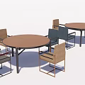 Modern Round Table and Chair Set with Gray Beige Seats and Metal Frames
