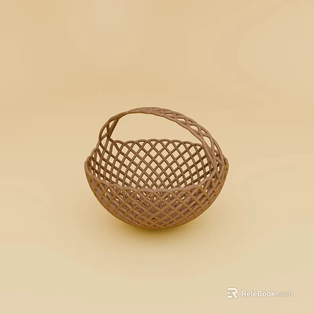 Brown Woven Round Basket With Handle For Daily Storage Needs 3d model 