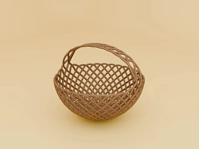 Brown Woven Round Basket With Handle For Daily Storage Needs 3d model