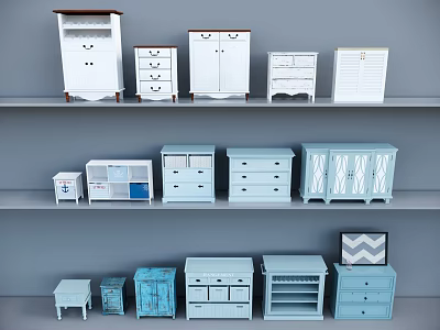 Stylish Console Tables and Side Cabinets with Various Designs Different Colors Storage Drawers Display Shelves 3d model