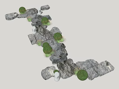 Natural Garden Stepping Stones Pathway With Irregular Stones And Green Grass 3d model