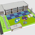 Modern Multi storey School Building With Large Glass Windows And Front Playground Green Lawn