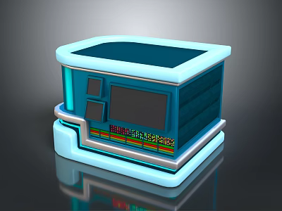 3D Modern Blue And White Container Design With Panel And Reflective Base 3d model