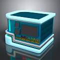 3D Modern Blue And White Container Design With Panel And Reflective Base