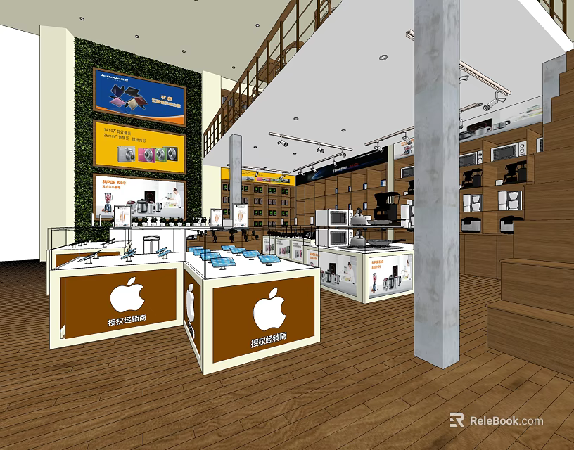 Modern Digital Store Interior With Apple Display Tables And Various Digital Products On Shelves 3d model 