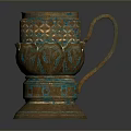 Decorative Mug With Diamond Pattern Curved Handle And Verdigris Gold Color